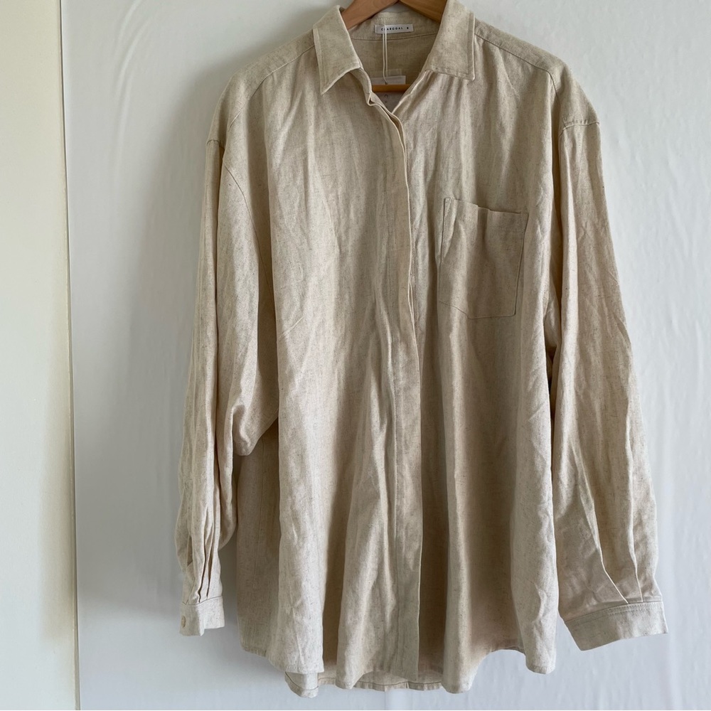 Linen Natural Long Sleeve Top Size 8 by Charcoal